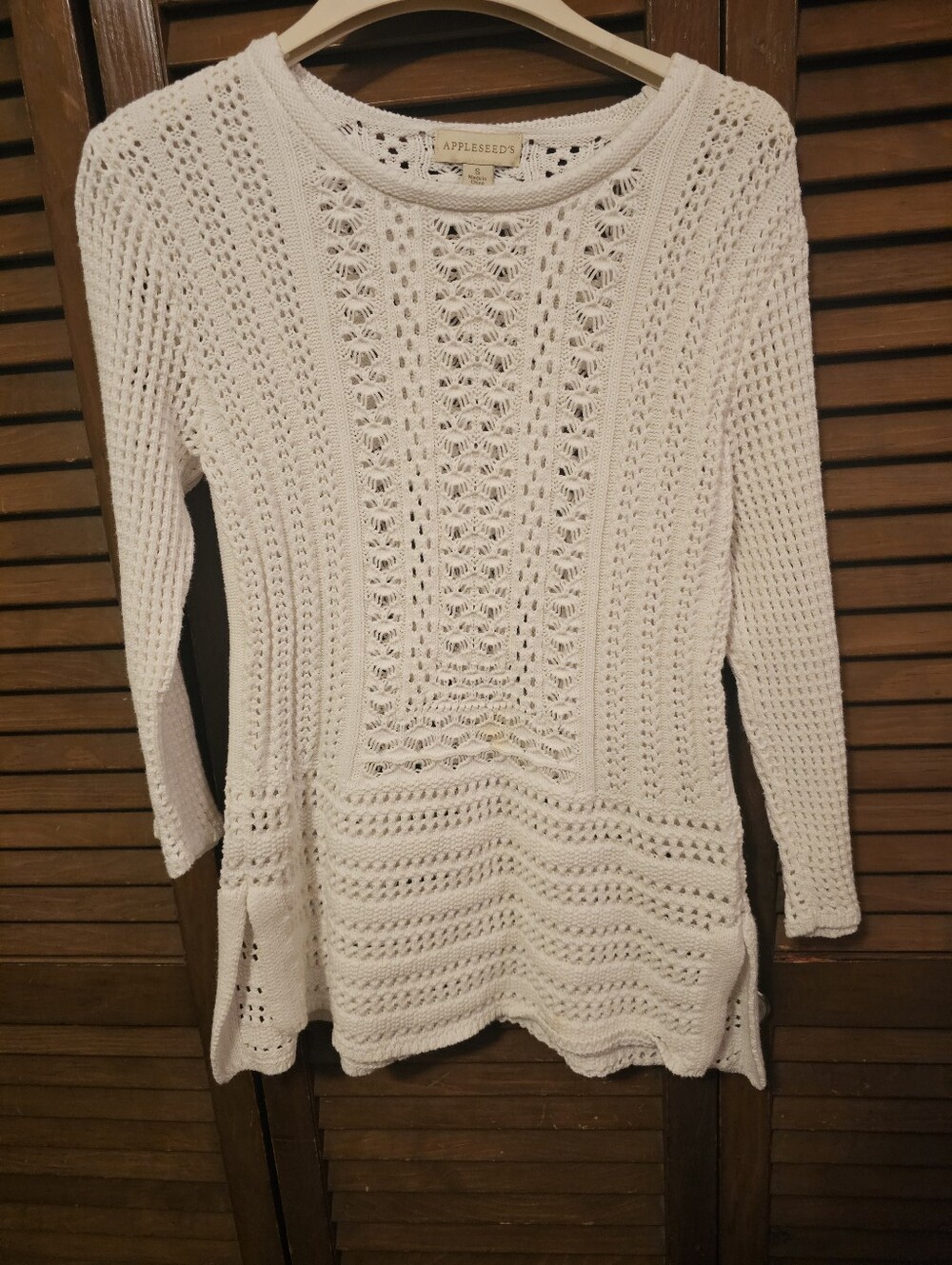 Appleseeds Small Open Knit Pullover Sweater Coastal Boho Beach Side Slits